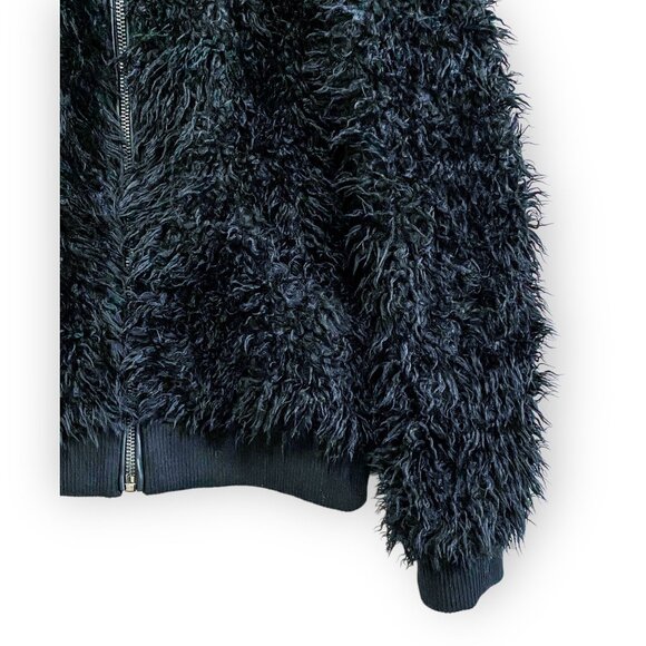 Chaser Faux Lamby Black Vegan Fur Bomber Jacket L NWT - Picture 9 of 16